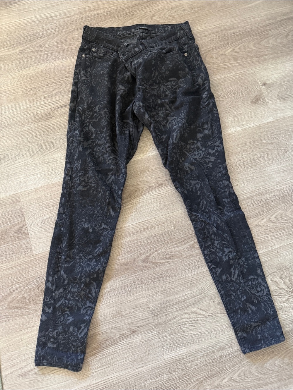 7 For All Mankind Black Floral Jacquard Jeans